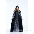 Robe d'Halloween pour femmes cosplay sorcière imprimé à manches longues